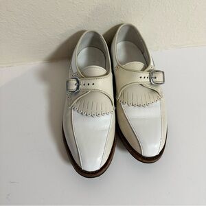 Vintage FootJoy Women’s Golf Shoes 6B White Leather Buckle Kiltie USA Made